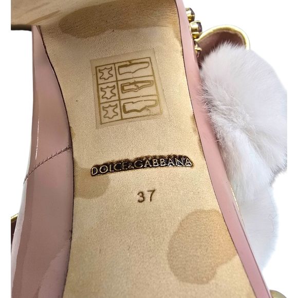 Dolce & Gabbana Embellished Mary Jane Pumps – Pink Patent with Crystals & Fur - Picture 8 of 9